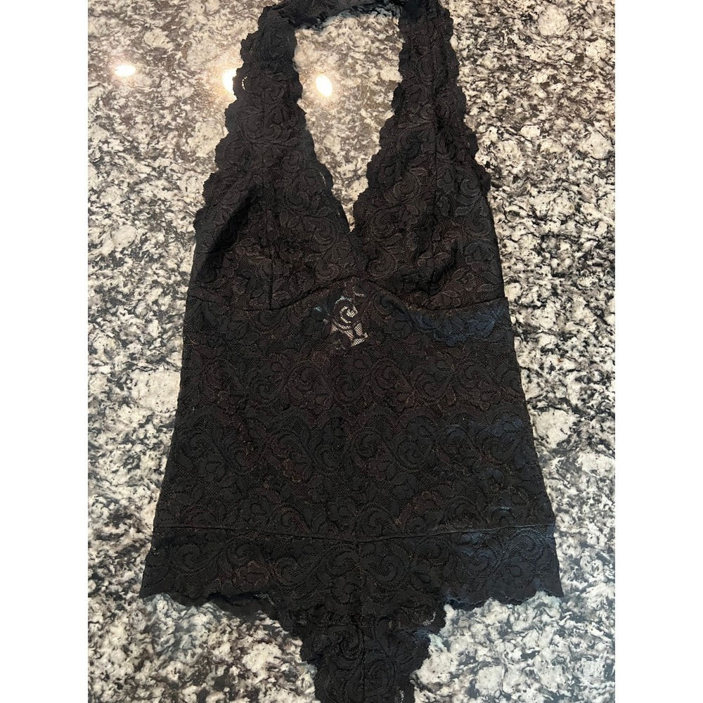 Marciano Black Lace Halter Bodysuit XS Floral Scalloped V-Neck Thong (0906) - Picture 10 of 10
